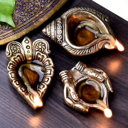 Brass Oil Lamp For Inaugration Traditional Festival Oil Lamp - Pack of 3